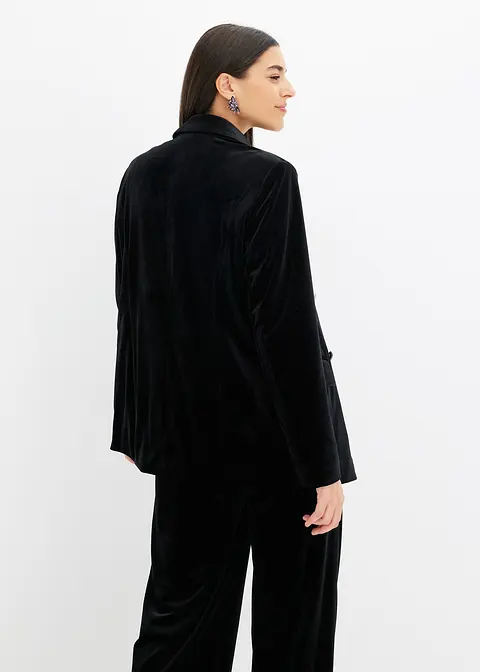 Bonprix Modischer Zweireihiger Blazer Aus Softem Samt - Schwarz - Damen