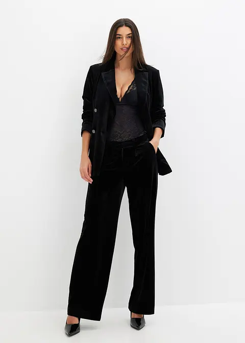 Bonprix Modischer Zweireihiger Blazer Aus Softem Samt - Schwarz - Damen