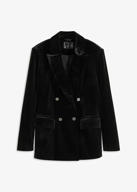 bonprix Modischer zweireihiger Blazer aus softem Samt - schwarz - Damen
