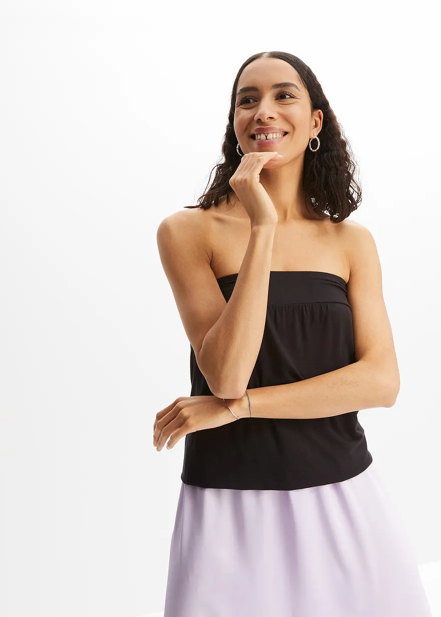 Bonprix Modisches Bandeau-Top Mit Elastischem Gummibund - Schwarz - Damen