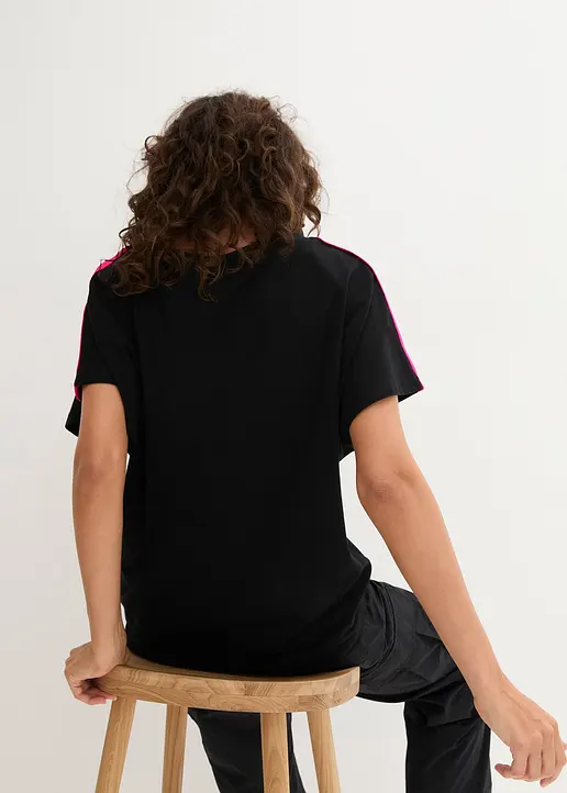 Bonprix Modisches Basic-Shirt Mit Neon-Detail - Schwarz - Damen