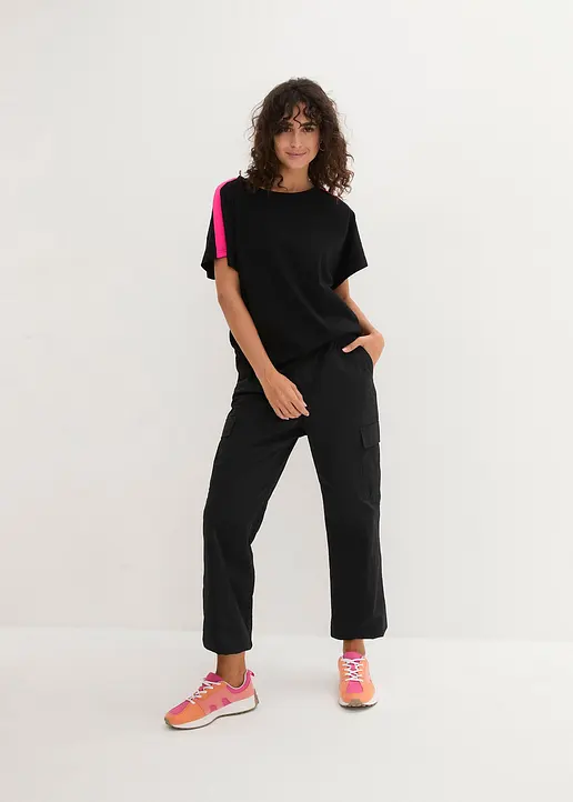 Bonprix Modisches Basic-Shirt Mit Neon-Detail - Schwarz - Damen