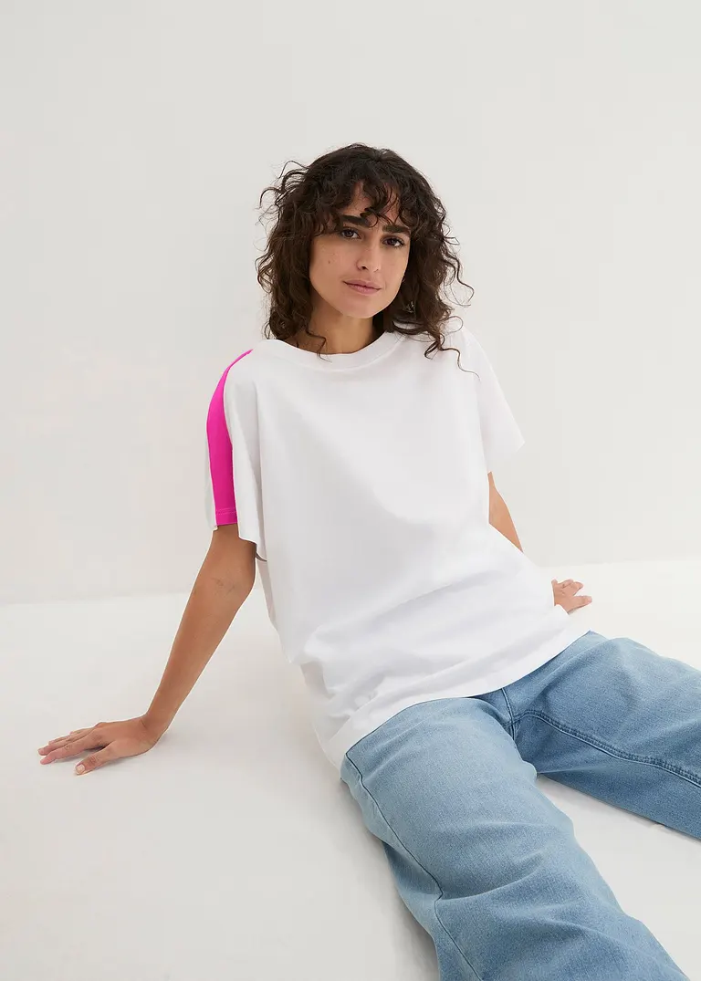 Bonprix Modisches Basic-Shirt Mit Neon-Detail - Weiß - Damen