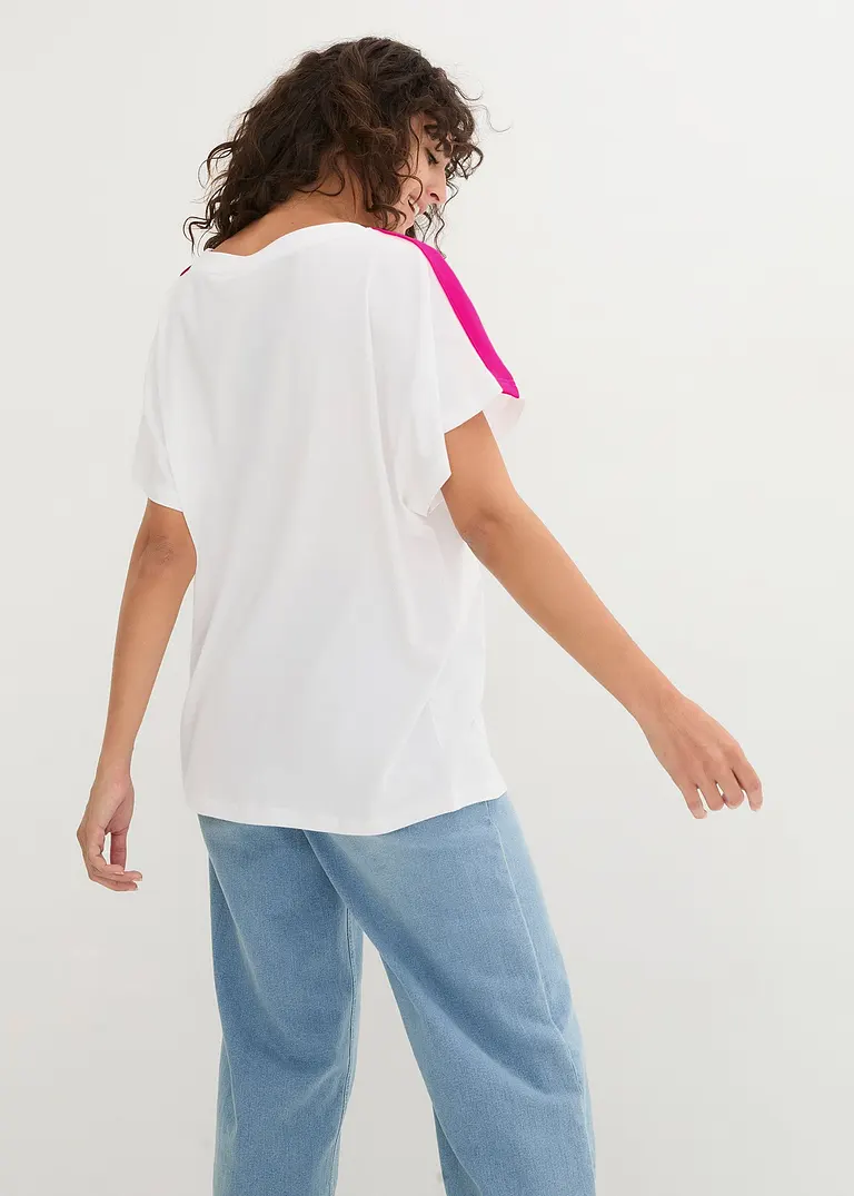 Bonprix Modisches Basic-Shirt Mit Neon-Detail - Weiß - Damen