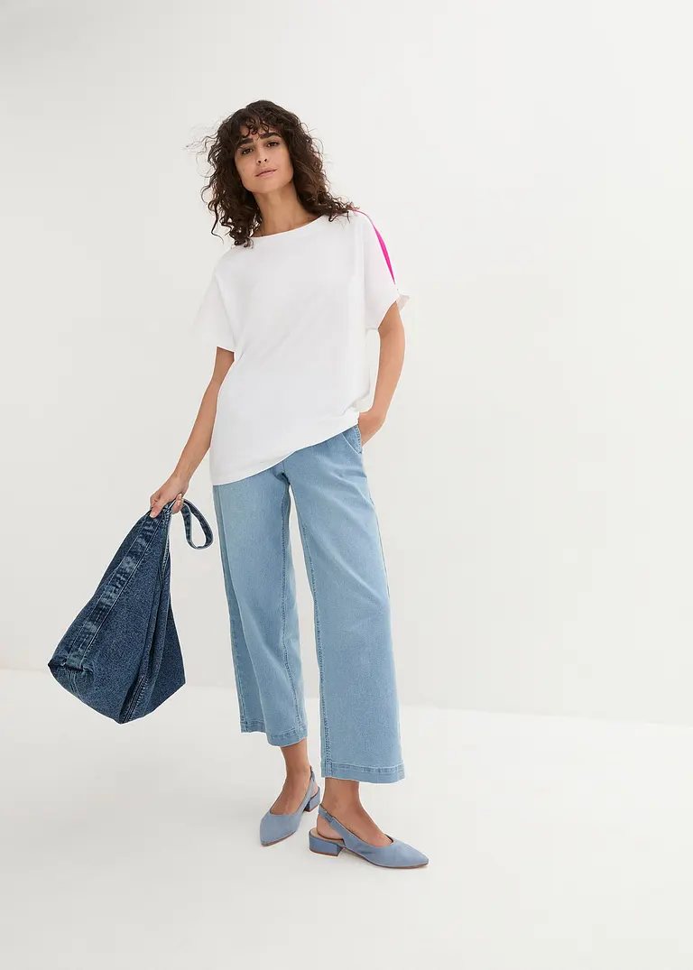 Bonprix Modisches Basic-Shirt Mit Neon-Detail - Weiß - Damen