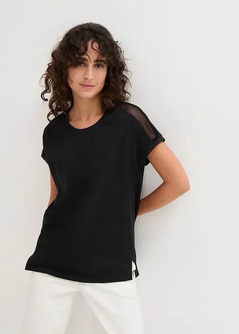 Bonprix Modisches Baumwollshirt Mit Spitzenbesatz An Den Schultern