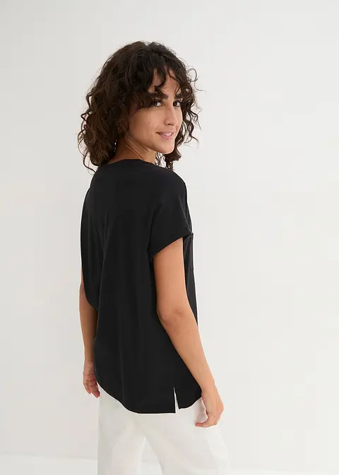 Bonprix Modisches Baumwollshirt Mit Spitzenbesatz An Den Schultern