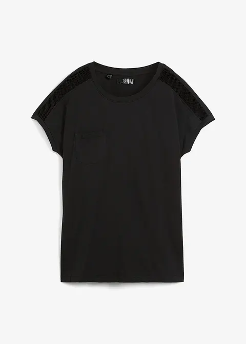 bonprix Modisches Baumwollshirt mit Spitzenbesatz an den Schultern
