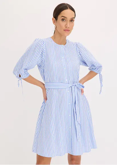 Bonprix Modisches Blusenkleid Mit Puffärmeln Und Bindeband In Der Taille