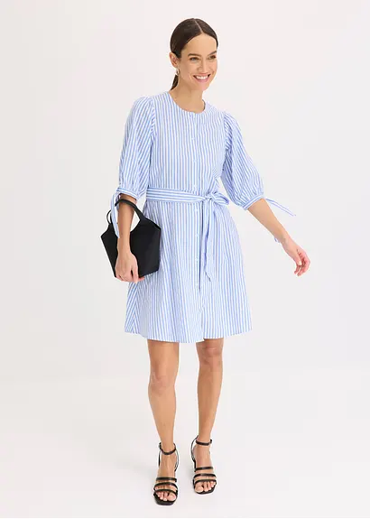 Bonprix Modisches Blusenkleid Mit Puffärmeln Und Bindeband In Der Taille