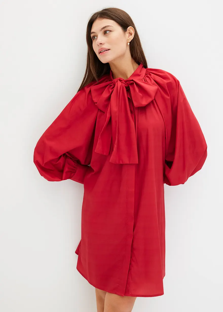 Bonprix Modisches Blusenkleid Mit Schluppenkragen - Rot - Damen