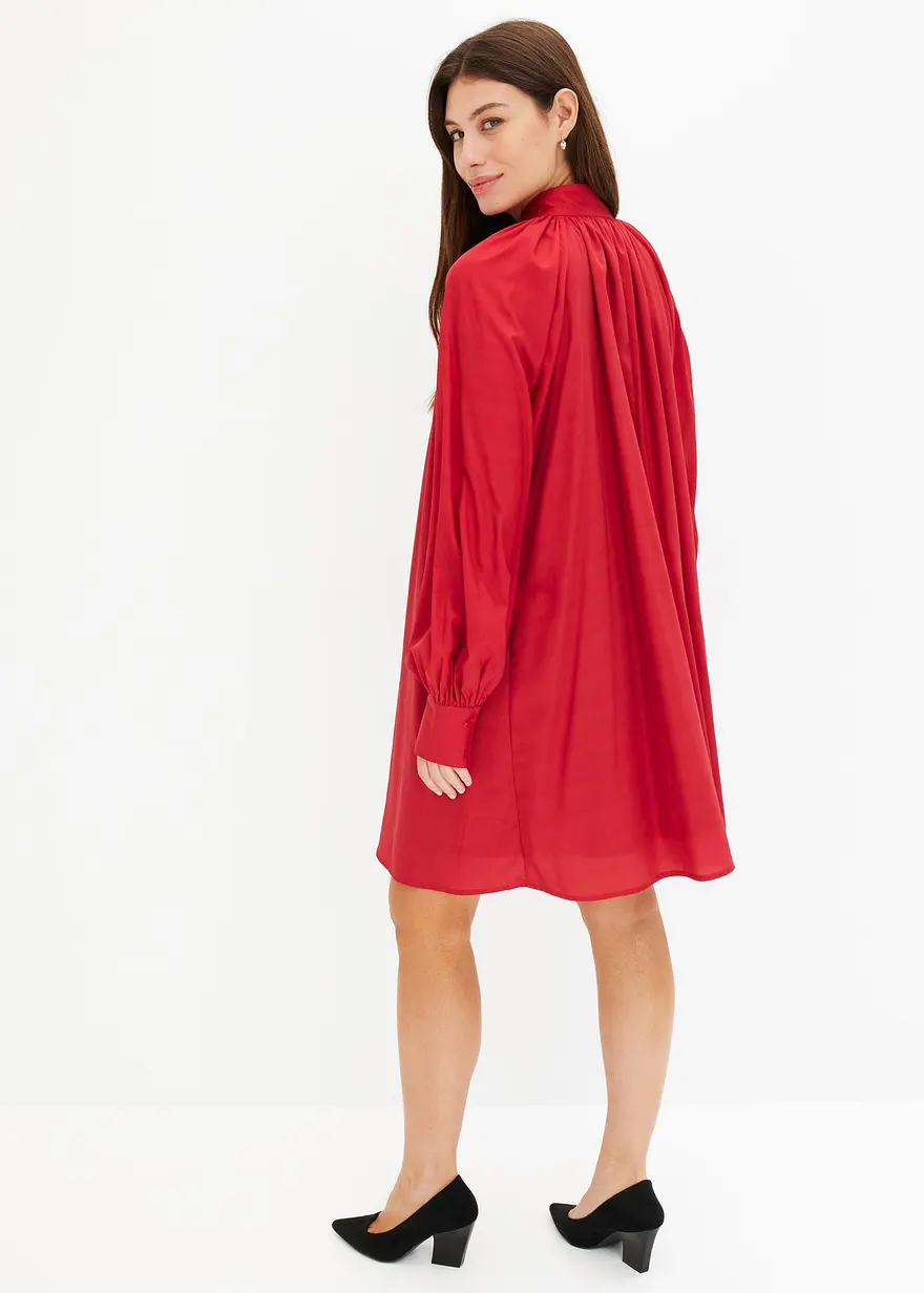 Bonprix Modisches Blusenkleid Mit Schluppenkragen - Rot - Damen