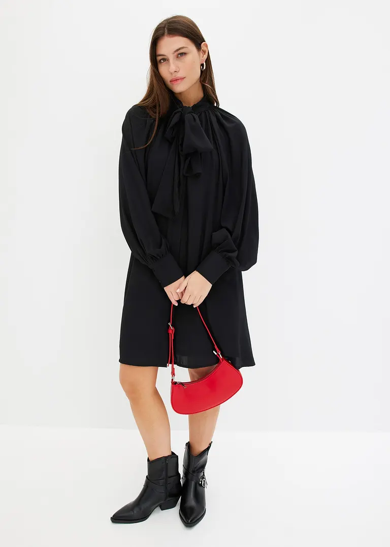 Bonprix Modisches Blusenkleid Mit Schluppenkragen - Schwarz