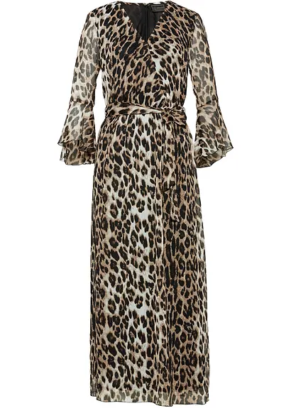 bonprix Modisches Chiffon-Maxikleid mit Bindeband - beige