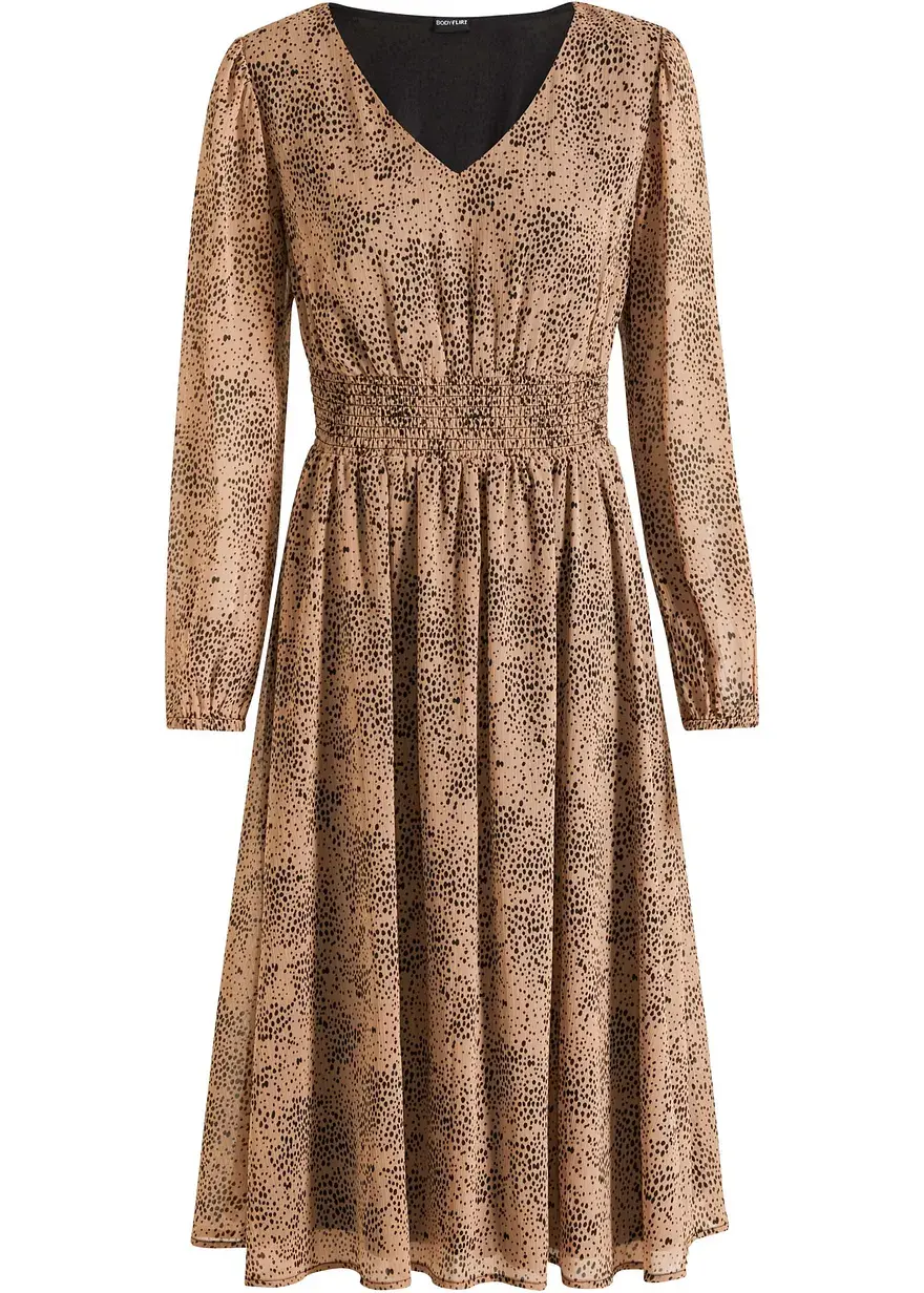 bonprix Modisches Chiffonkleid mit stylischem Smockeinsatz. Das Kleid ist teilweise gefüttert