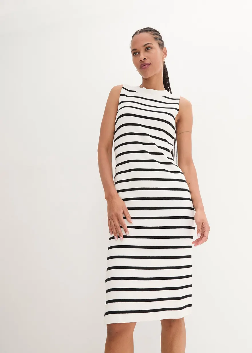 Bonprix Modisches Feinstrickkleid Mit Streifen - Weiß - Damen