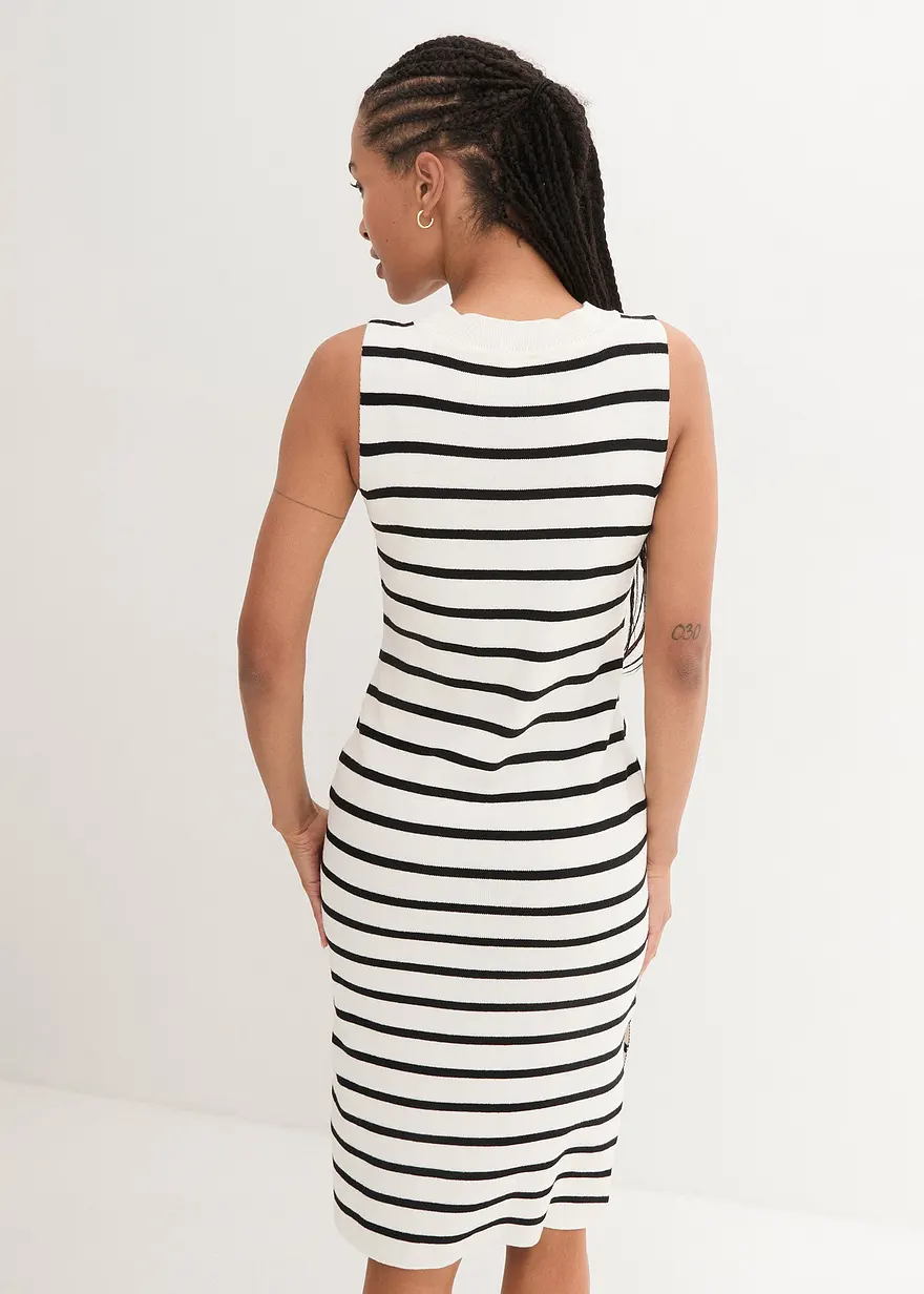 Bonprix Modisches Feinstrickkleid Mit Streifen - Weiß - Damen