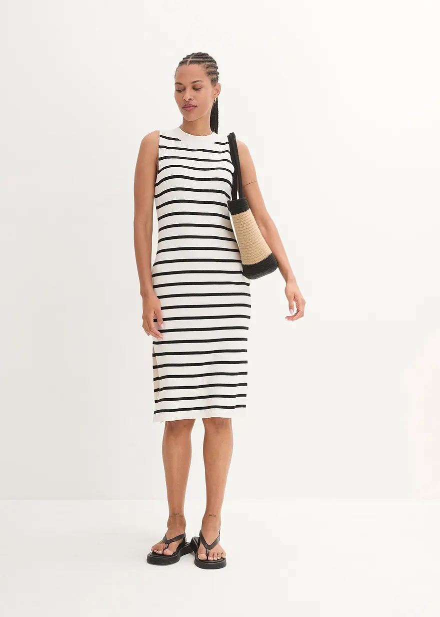 Bonprix Modisches Feinstrickkleid Mit Streifen - Weiß - Damen