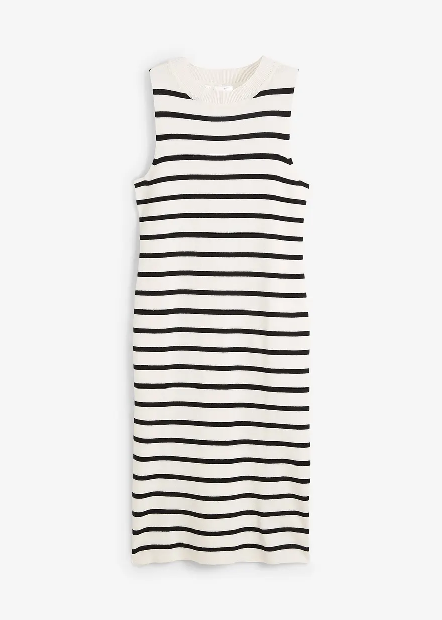 bonprix Modisches Feinstrickkleid mit Streifen - weiß - Damen