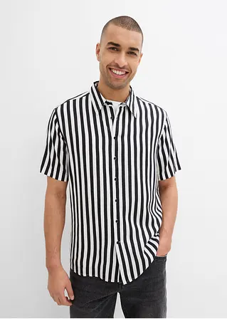 Bonprix Modisches Gestreiftes Kurzarmhemd In Regular Fit - Schwarz