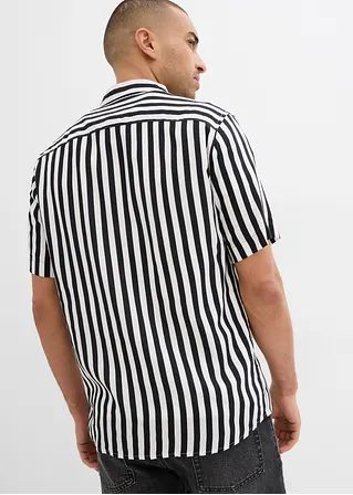 Bonprix Modisches Gestreiftes Kurzarmhemd In Regular Fit - Schwarz