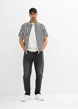 Bonprix Modisches Gestreiftes Kurzarmhemd In Regular Fit - Schwarz