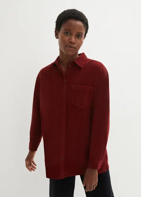 Bonprix Modisches Hemd Aus Cord Mit Brusttasche - Rot - Damen