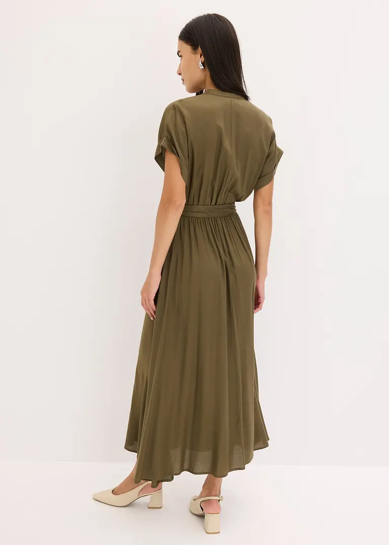 Bonprix Modisches Hemdblusenkleid Mit Bindeband Um Die Taille. - Grün
