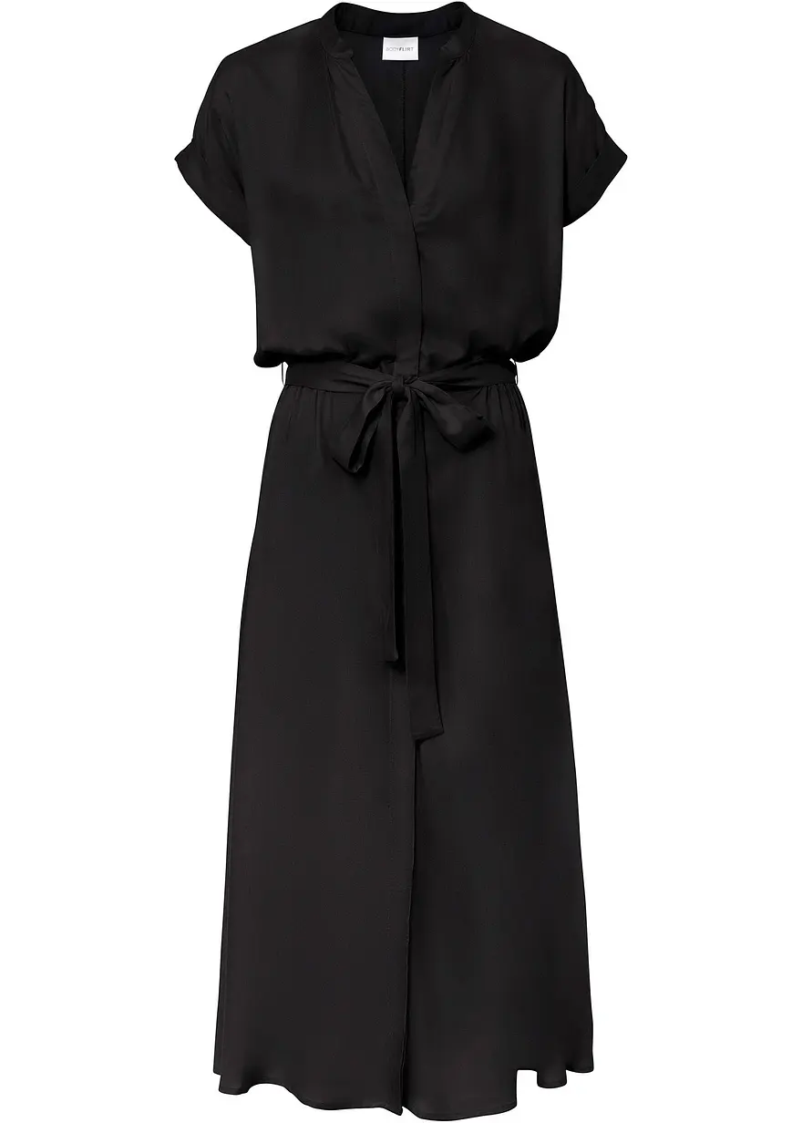 bonprix Modisches Hemdblusenkleid mit Bindeband um die Taille. - schwarz