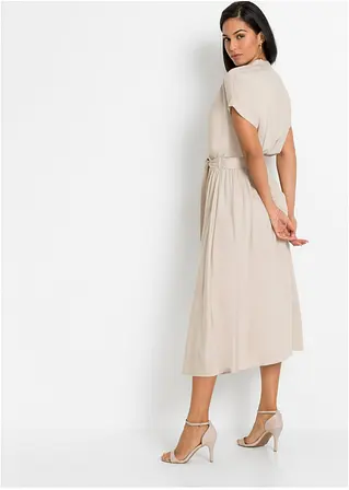Bonprix Modisches Hemdblusenkleid Mit Bindeband Um Die Taille. - Beige