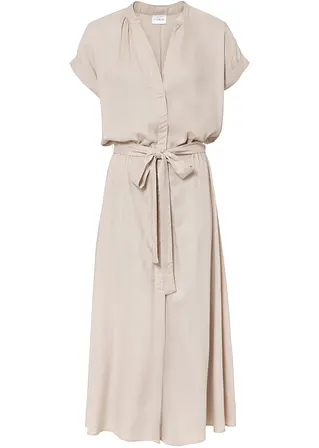 bonprix Modisches Hemdblusenkleid mit Bindeband um die Taille. - beige