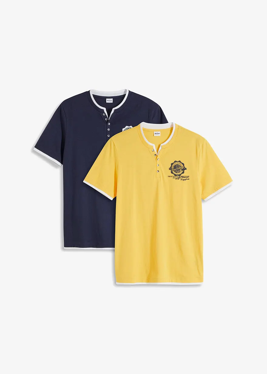 bonprix Modisches Henleyshirt in Layeroptik im 2er Pack