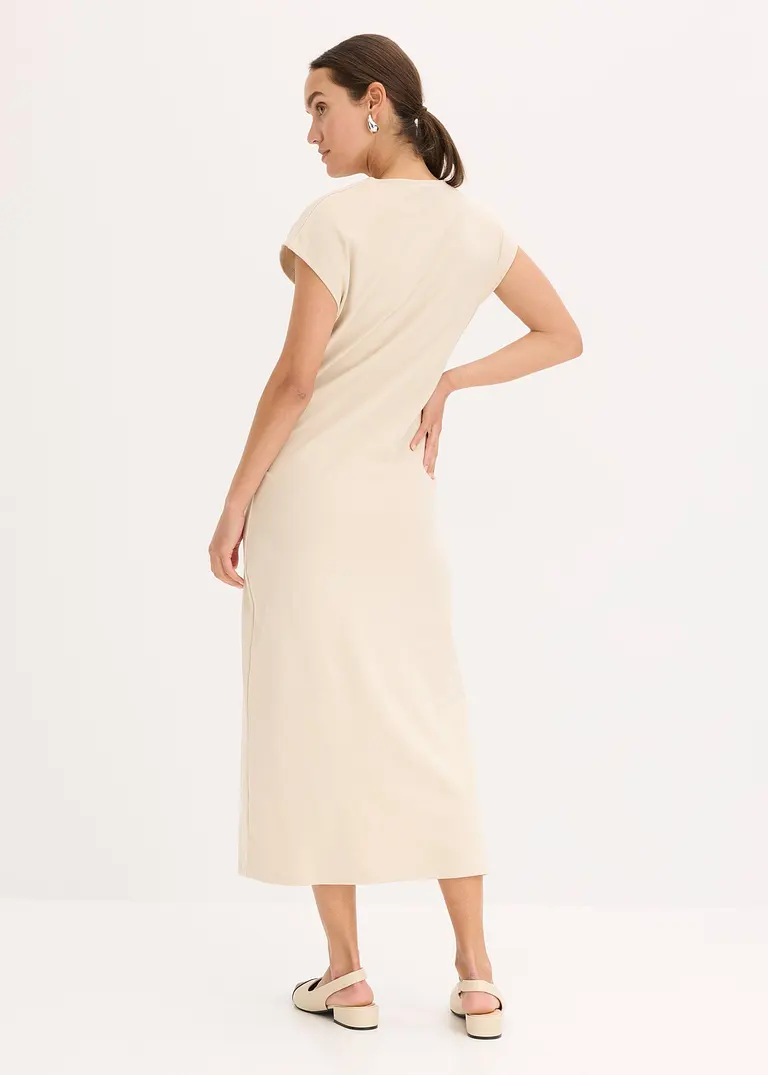 Bonprix Modisches Jerseykleid Mit Geraffter Taille - Beige