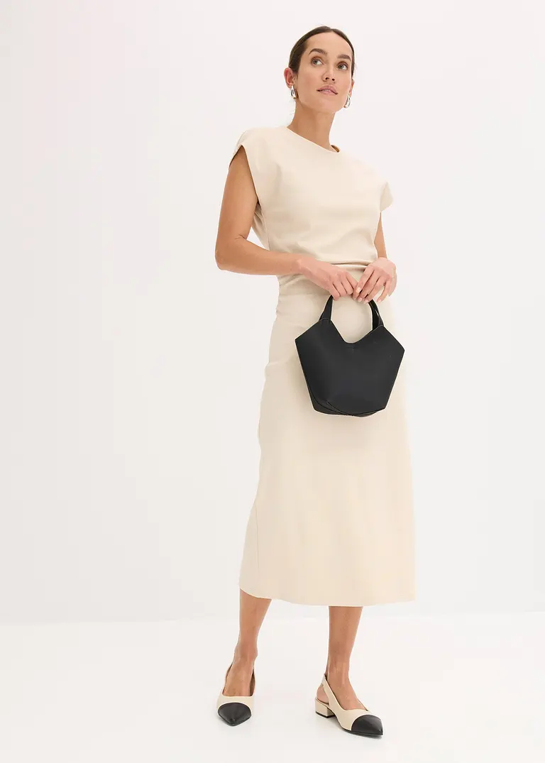 Bonprix Modisches Jerseykleid Mit Geraffter Taille - Beige
