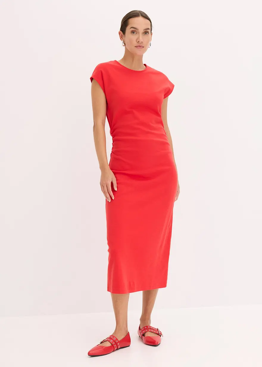 Bonprix Modisches Jerseykleid Mit Geraffter Taille - Rot