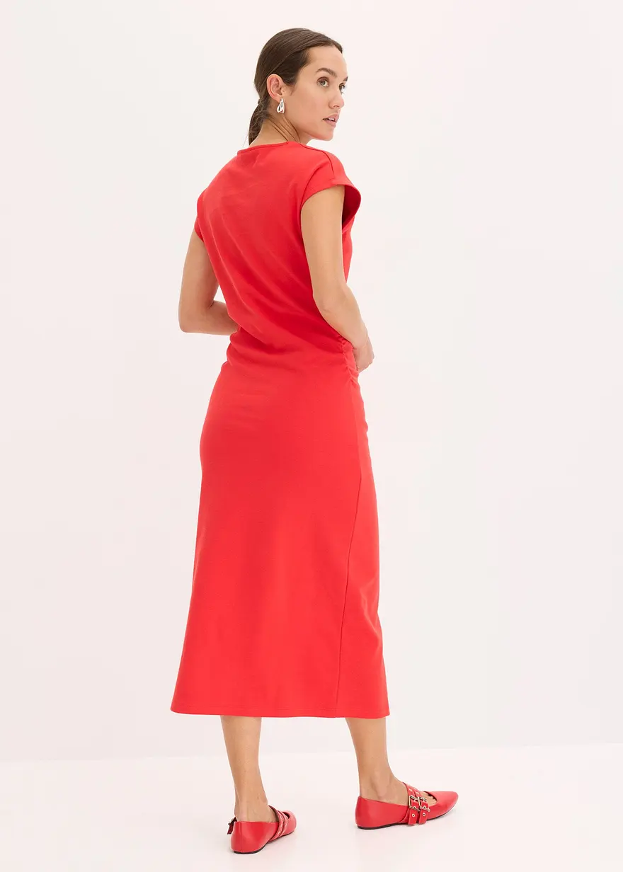 Bonprix Modisches Jerseykleid Mit Geraffter Taille - Rot
