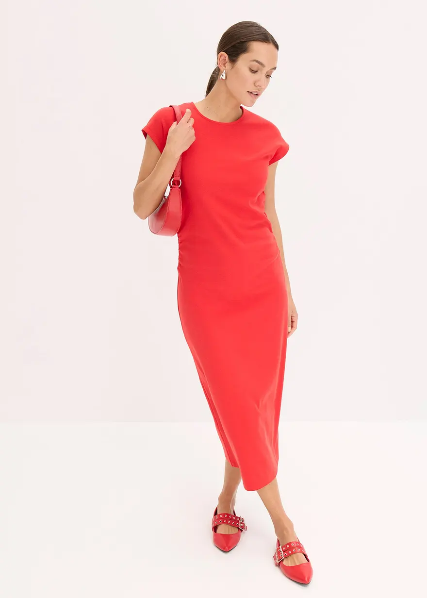 Bonprix Modisches Jerseykleid Mit Geraffter Taille - Rot