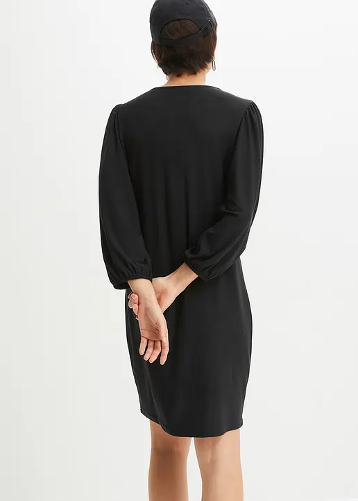 Bonprix Modisches Jerseykleid Mit V-Ausschnitt Und Puffärmeln - Schwarz