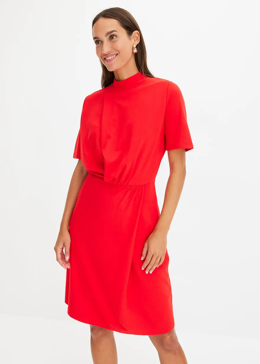 Bonprix Modisches Kleid Aus Punto Di Roma - Rot - Damen