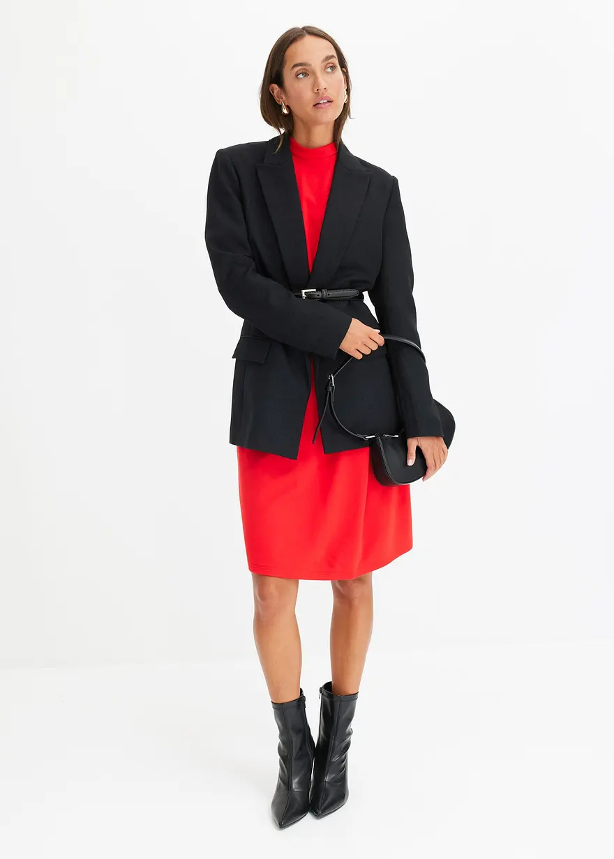 Bonprix Modisches Kleid Aus Punto Di Roma - Rot - Damen