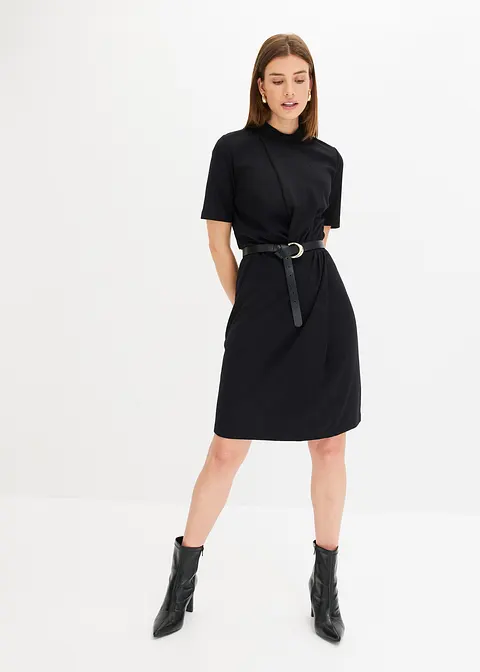 Bonprix Modisches Kleid Aus Punto Di Roma - Schwarz - Damen