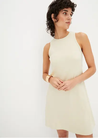Bonprix Modisches Kleid In Rippe Ohne Ärmel - Beige - Damen