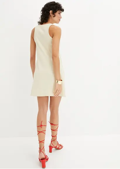 Bonprix Modisches Kleid In Rippe Ohne Ärmel - Beige - Damen