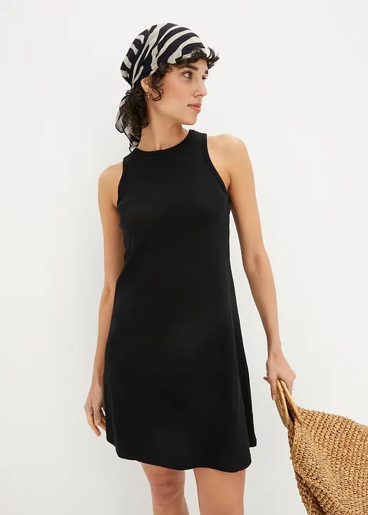 Bonprix Modisches Kleid In Rippe Ohne Ärmel - Schwarz - Damen