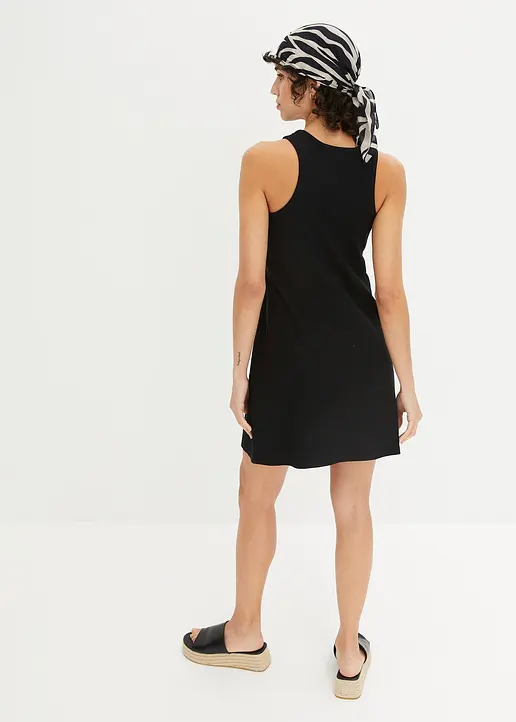 Bonprix Modisches Kleid In Rippe Ohne Ärmel - Schwarz - Damen