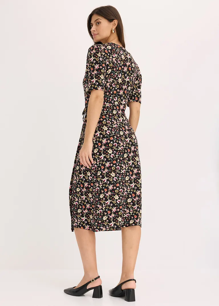 Bonprix Modisches Kleid In Wickeloptik - Schwarz - Damen