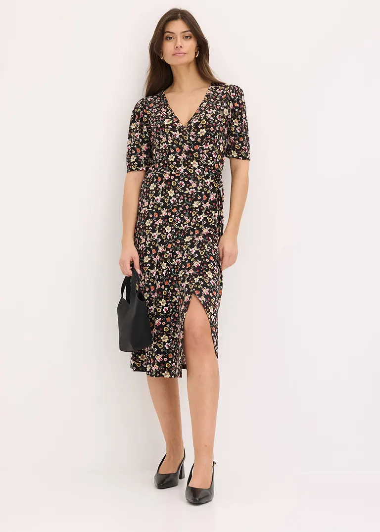 Bonprix Modisches Kleid In Wickeloptik - Schwarz - Damen