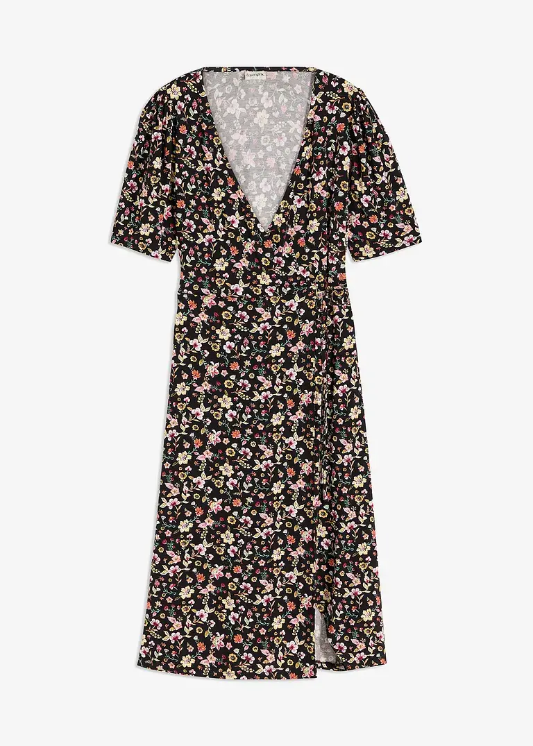 bonprix Modisches Kleid in Wickeloptik - schwarz - Damen