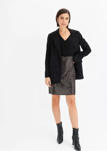 Bonprix Modisches Kleid Mit Pailletten Am Rock Und Tiefem V-Ausschnitt Vorne