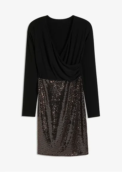 bonprix modisches Kleid mit Pailletten am Rock und tiefem V-Ausschnitt vorne
